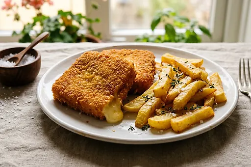 Fried Edam Cheese with Homemade Fries