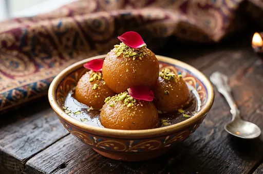 Indian sweet milk balls in syrup gulab jamun