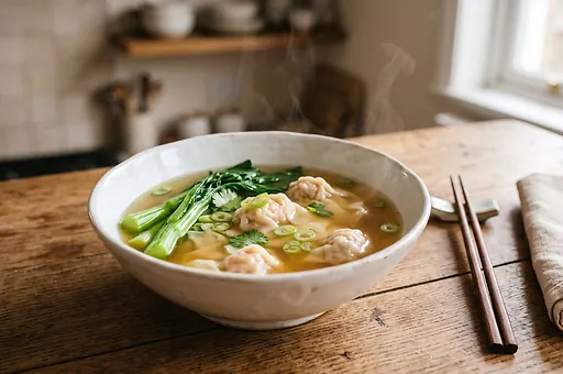 Kantońska zupa wonton z krewetkami