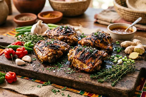 Pikantné grilované kuracie stehná jerk chicken