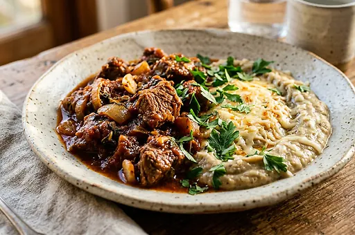 Hünkar beğendi, lamb ragout with eggplant purée