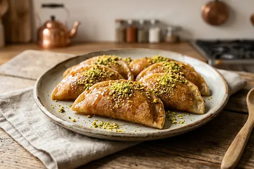 Qatayef blízkovýchodní plněné palačinky s ořechy