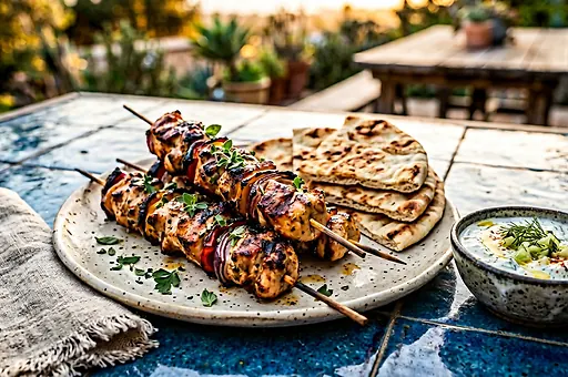 Libański shish taouk z dipem jogurtowym