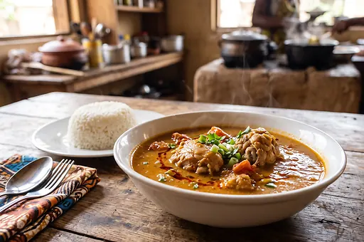 Traditional Ghanaian groundnut soup with chicken