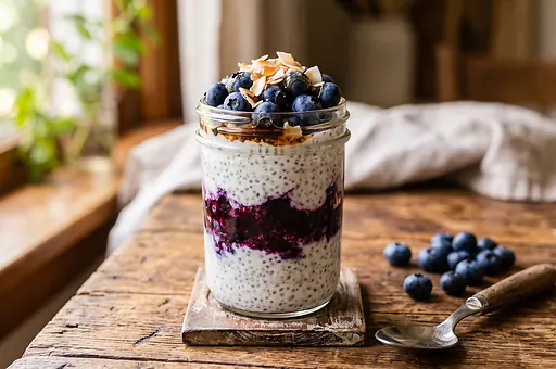 Blueberry chia pudding with coconut milk