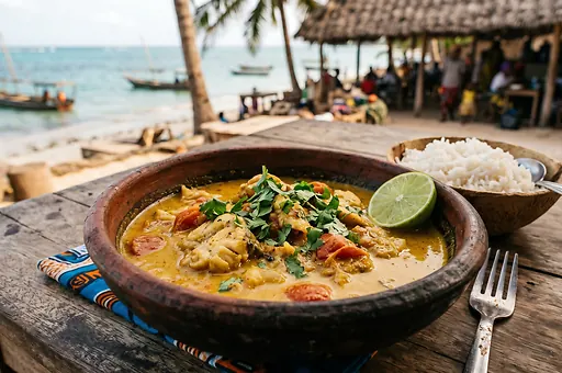 Traditional Tanzanian braised carp in coconut curry mchuzi wa samaki