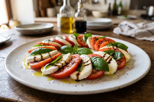 Sałatka caprese z pomidorami i mozzarellą