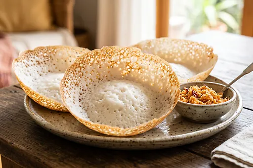 Sri Lankan Hoppers (Appam) with Coconut Milk