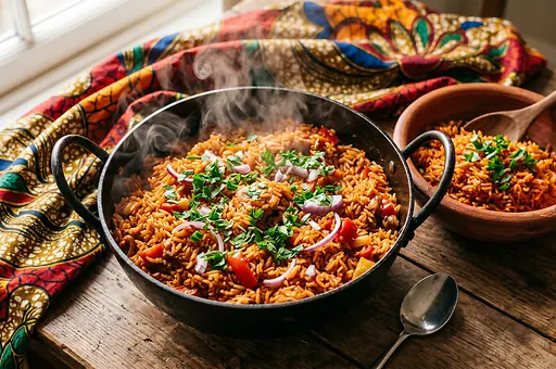 Ryż jollof w pikantnym sosie pomidorowym