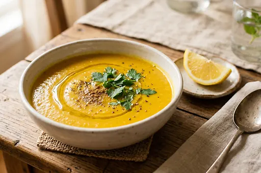Hearty Lebanese lentil soup with lemon