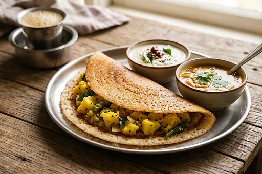 Indická dosa so zemiakovou náplňou masala