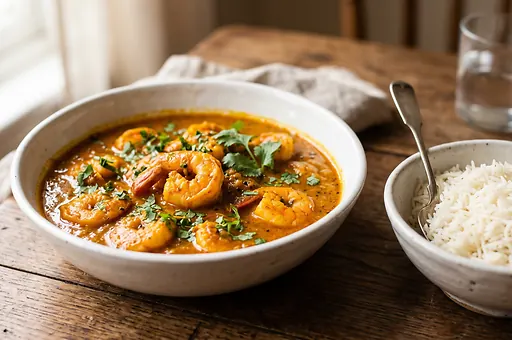 Prawn masala with tomato and coconut sauce