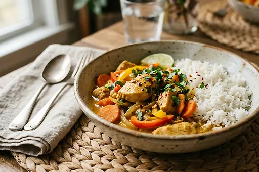 Chicken Curry with Coconut Milk and Rice