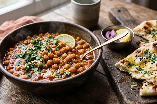 Chana masala chickpea curry in spicy tomato sauce