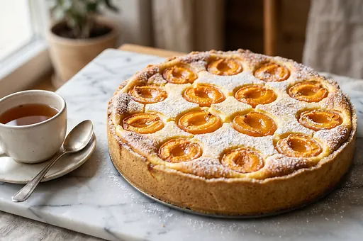 Apricot cheesecake on a shortcrust base