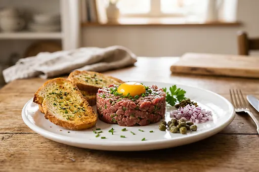 Tatar wołowy z grzankami
