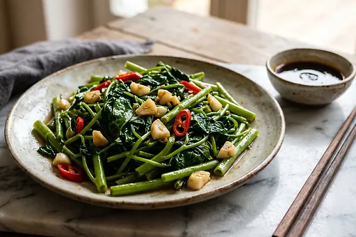 Stir-Fried Water Spinach with Garlic and Chili