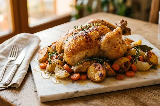 Poulet Rôti s křupavou kůží a bylinkami