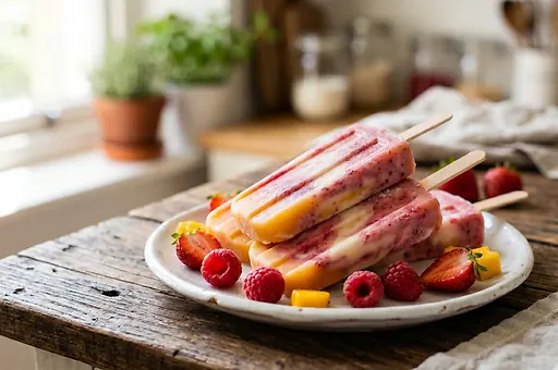 Homemade Fruit Popsicles with Puree and Yogurt