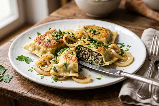 Pierogi szwabskie maultaschen z farszem mięsnym